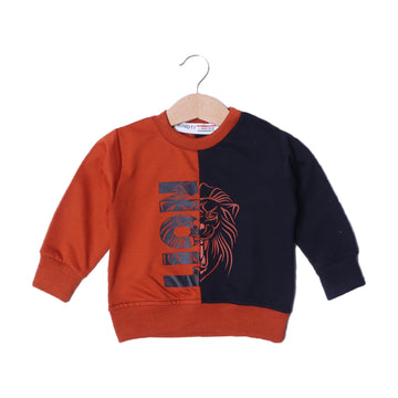 BROWN & BLACK LION PRINTED TERRY FABRIC SWEATSHIRT